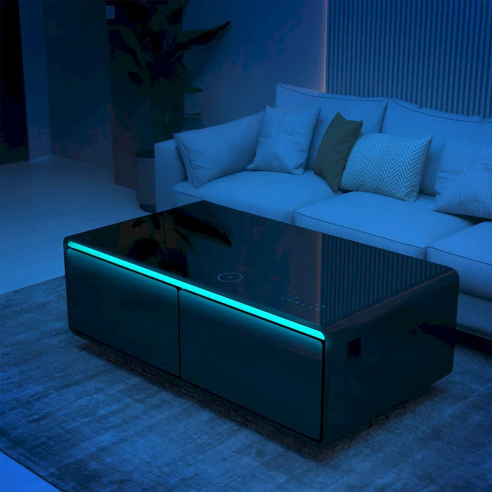 Forno Evoluto Tavolo 51-Inch Smart Coffee Table Refrigerators - Dual Drawers, Bluetooth 5.0 Audio, Wireless Charging & RGB Ambient Light in Black (FCTFR7006-51BLK)