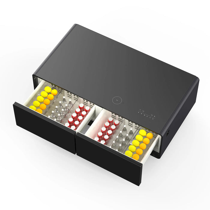 Forno Evoluto Tavolo 51-Inch Smart Coffee Table Refrigerators - Dual Drawers, Bluetooth 5.0 Audio, Wireless Charging & RGB Ambient Light in Black (FCTFR7006-51BLK)