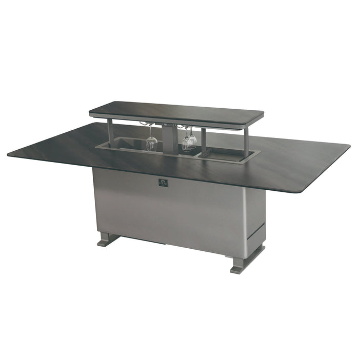 Forno Cinetico 86-inch dining table in midnight marble right angled view with the door open