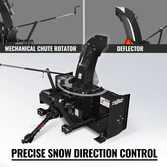60" 3 Point PTO Snow Blower 24" Impeller Diameter 360° Snow Chute (PTO Shaft Included with Slip Clutch),  25-65 HP,  TSB60