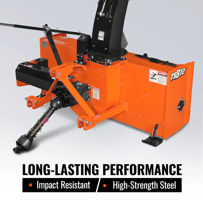 72" 3 Point PTO Snow Blower 24" Impeller Diameter 360° Snow Chute (PTO Shaft Included with Slip Clutch),  30-75 HP,  TSB72T