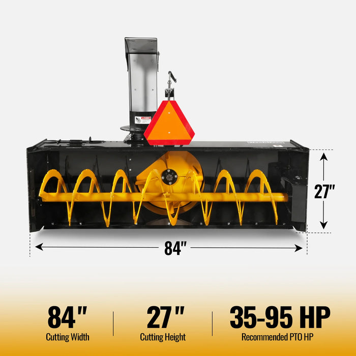 84" 3 Point PTO Snow Blower 24" Impeller Diameter 360° Snow Chute (PTO Shaft Included with Slip Clutch),  35-95 HP,  TSB84