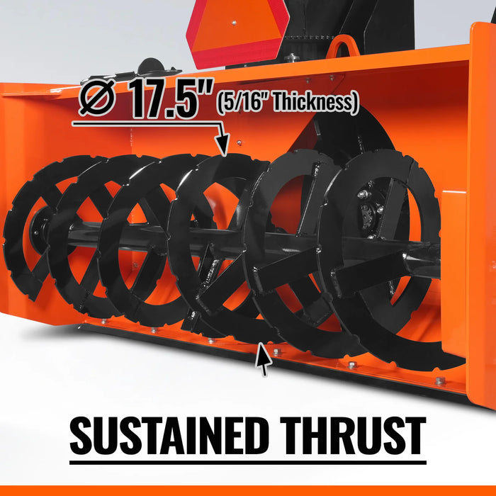 72" 3 Point PTO Snow Blower 24" Impeller Diameter 360° Snow Chute (PTO Shaft Included with Slip Clutch),  30-75 HP,  TSB72T