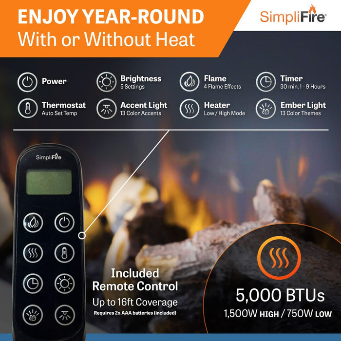 SimpliFire Format 36" Linear Electric Wall Mount Fireplace SimpliFire
