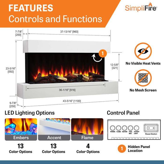 SimpliFire Format 36" Linear Electric Wall Mount Fireplace SimpliFire