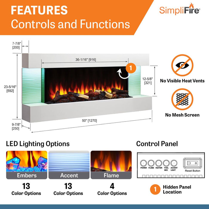 SimpliFire Format 36" Linear Electric Wall Mount Fireplace SimpliFire