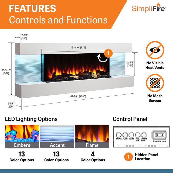 SimpliFire Format 36" Linear Electric Wall Mount Fireplace SimpliFire