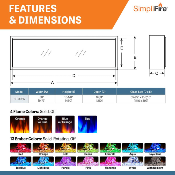 SimpliFire Forum 55" Outdoor Electric Fireplace SimpliFire