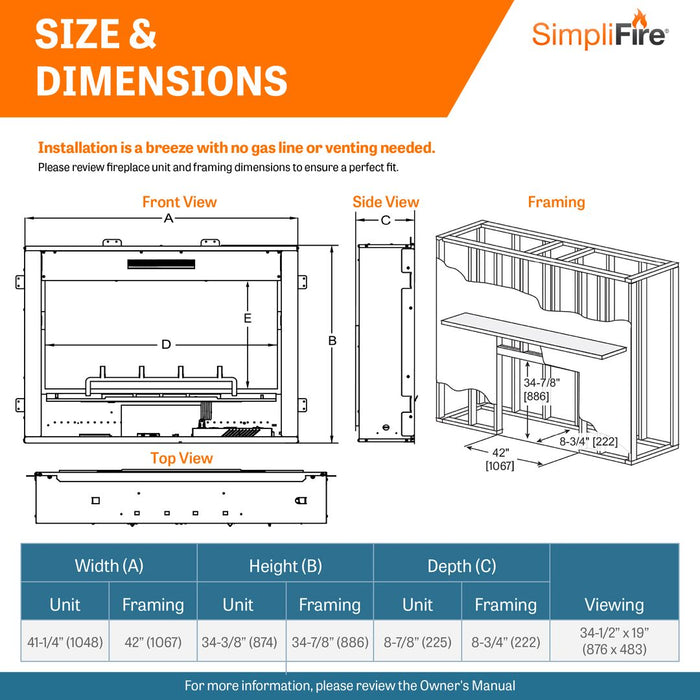 SimpliFire Inception 36" Built-In Electric Fireplace SimpliFire