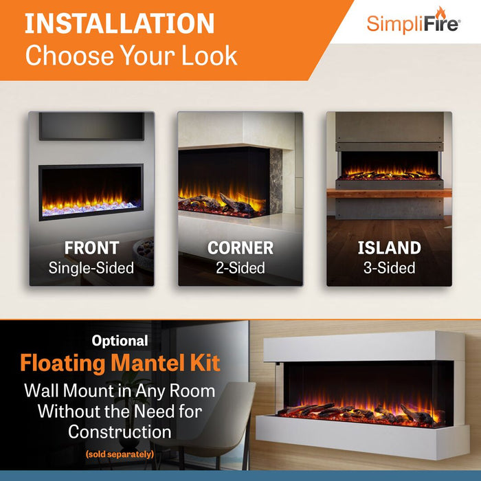 SimpliFire Scion Trinity 43" 3-Sided Linear Electric Built-In Fireplace SimpliFire