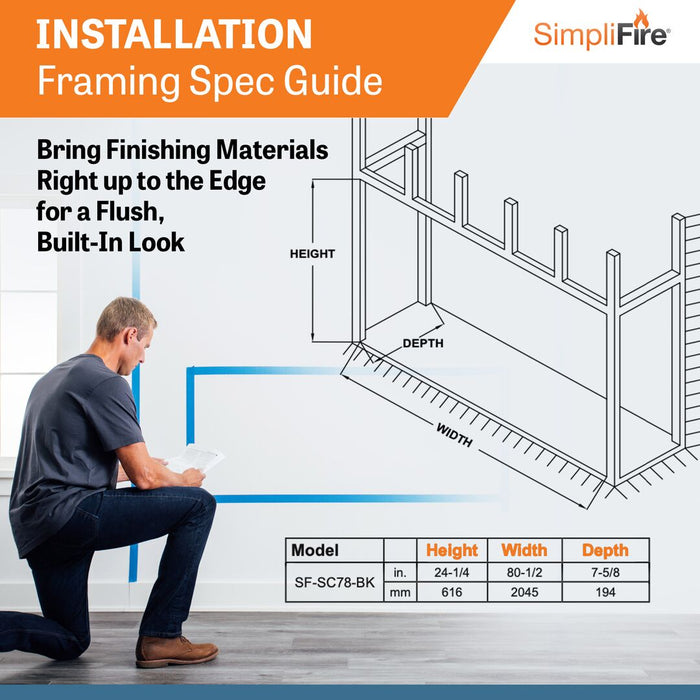 SimpliFire Scion 78" Linear Electric Built-In Fireplace SimpliFire