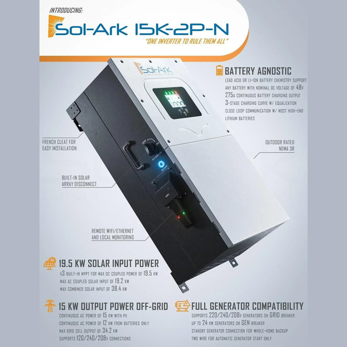 Green Vista Living Sol-Ark 15K All-In-One Hybrid Solar Inverter | 120/240/208V 48V Pre-Wired | 10-Year... - Lifestyle View