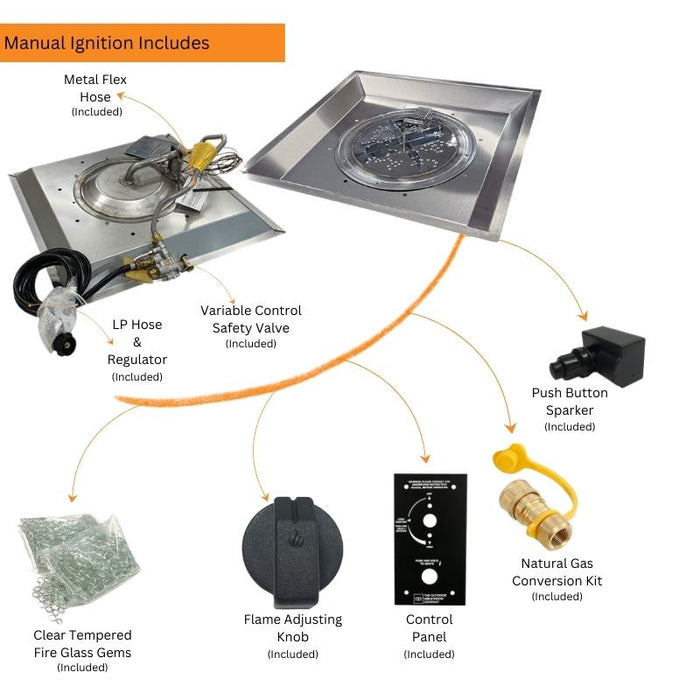 The Outdoor Greatroom Crystal Fire Plus Square Gas Fire Pit Burner