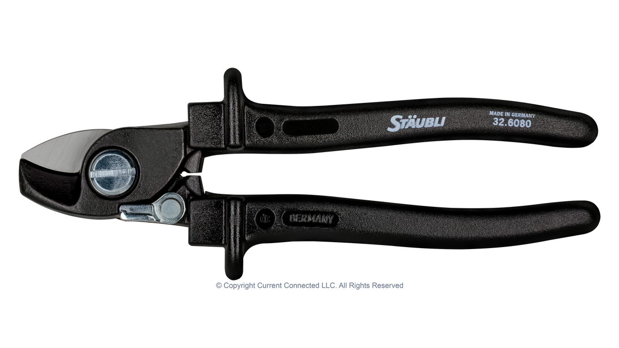 High quality photo of the Staubli - 32.6080 - PV-WZ-KS Cable Shears - Closed Side View. Photographed by Current Connected