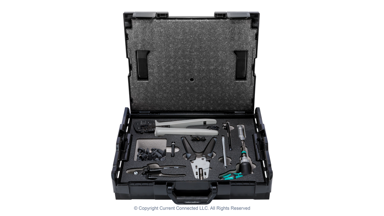 High quality photo of the Staubli - 32.6128-64100 - MC4 and MC4-Evo 2 Connector Installation Tool Set (UL) - Case Open View. Photographed by Current Connected