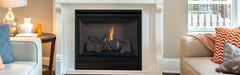 Superior DRT2045 45" direct vent gas fireplace installed, with Vista façade