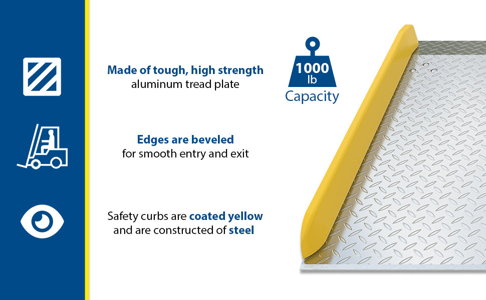 Vestil TAS-10-7260 aluminum dock board steel curb feature overview 2