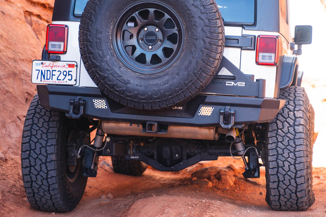 DV8 Offroad 2007-2018 Jeep Wrangler JK Tire Carrier for MTO Bumper – installed on vehicle, image 13 of 20