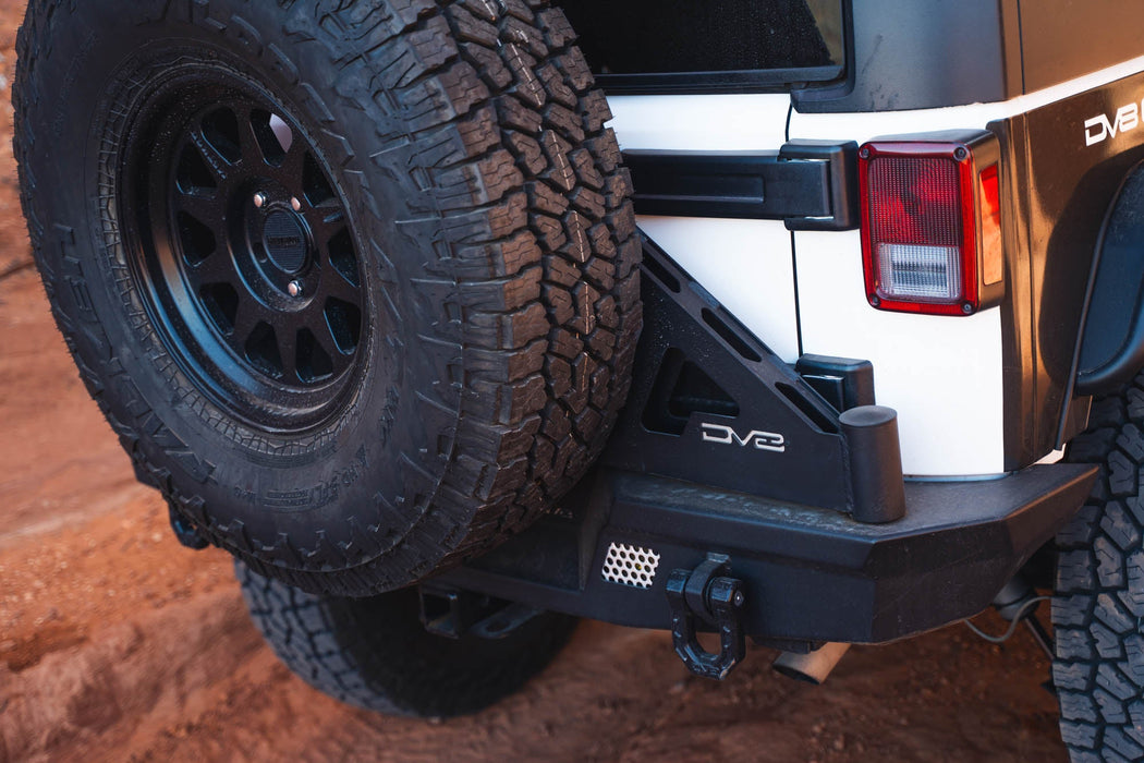 DV8 Offroad 2007-2018 Jeep Wrangler JK Tire Carrier for MTO Bumper – installed on vehicle, image 7 of 20