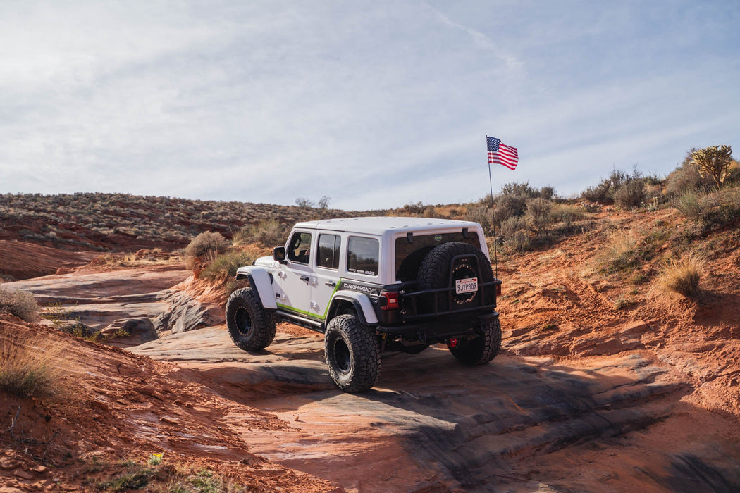DV8 Offroad 2018-2026 Jeep Wrangler JL Body Mounted Tire Carrier – installed on vehicle, image 6 of 20