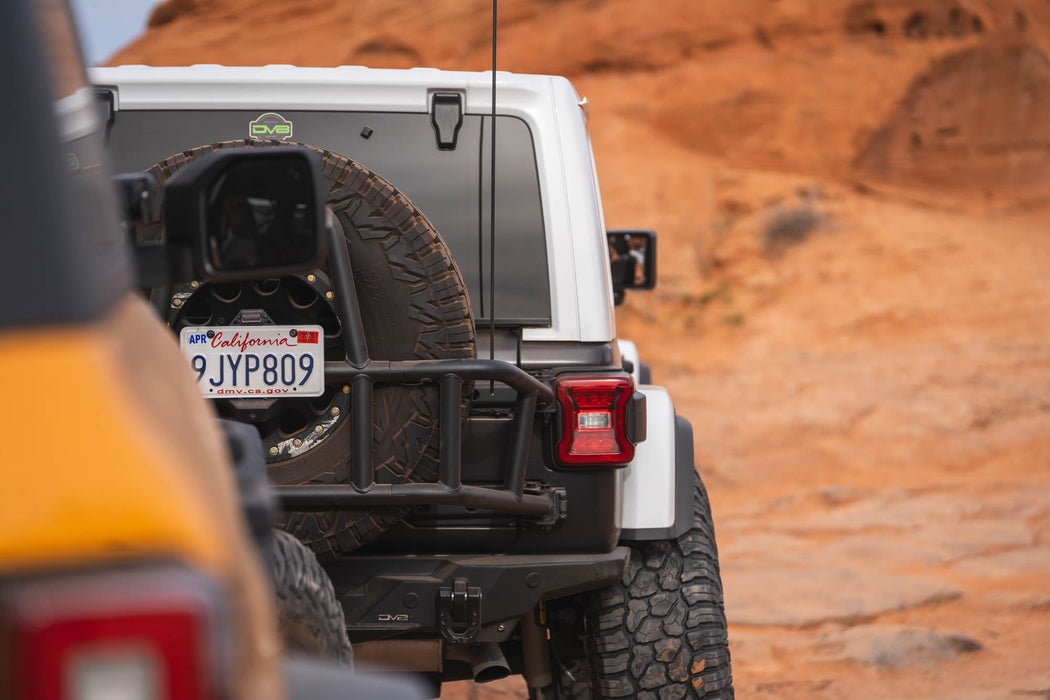 DV8 Offroad 2018-2026 Jeep Wrangler JL Body Mounted Tire Carrier – installed on vehicle, image 5 of 20