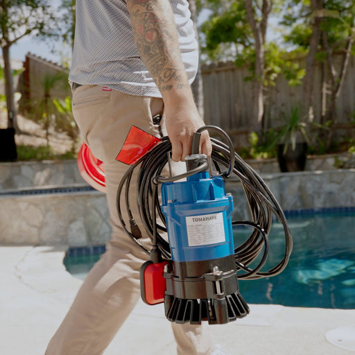 Tomahawk 1/2 HP Submersible Trash Pump, 66 GPM / 3960 GPH, 400W 2" Discharge for Dewatering... Water Pumps - Side View