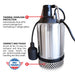 Tomahawk 1 HP Submersible Trash Pump, 73 GPM / 4380 GPH, 750W with Automatic Float Switch... Water Pumps - Dimensions