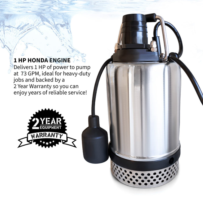Tomahawk 1 HP Submersible Trash Pump, 73 GPM / 4380 GPH, 750W with Automatic Float Switch... Water Pumps - Lifestyle View