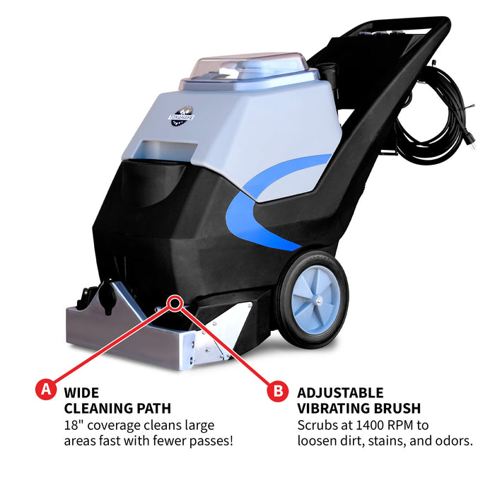 Tomahawk Power 3-in-1 Commercial Carpet Extractor Cleaner, 18” Width, 9 Gallon Dual Tanks, Dual 1000W Motors for Hotels,...