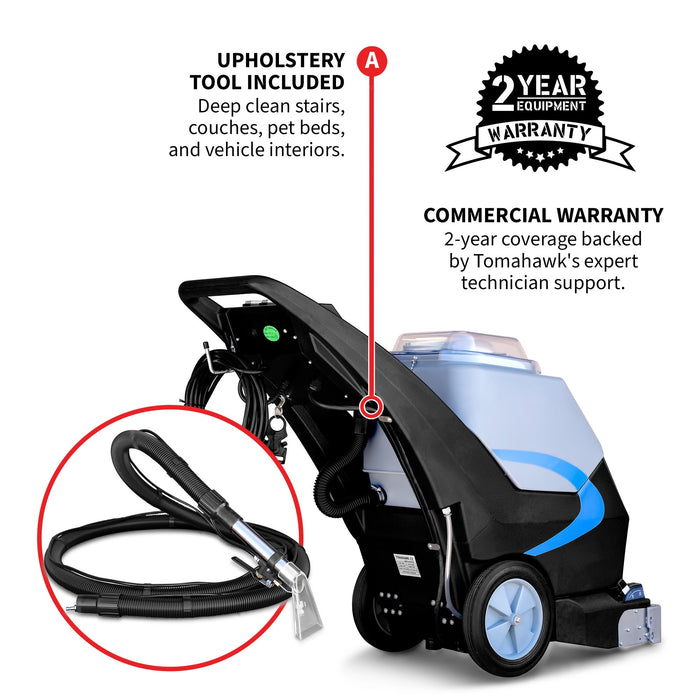 Tomahawk Power 3-in-1 Commercial Carpet Extractor Cleaner, 18” Width, 9 Gallon Dual Tanks, Dual 1000W Motors for Hotels,...