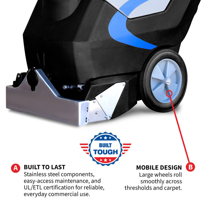Tomahawk Power 3-in-1 Commercial Carpet Extractor Cleaner, 18” Width, 9 Gallon Dual Tanks, Dual 1000W Motors for Hotels,...