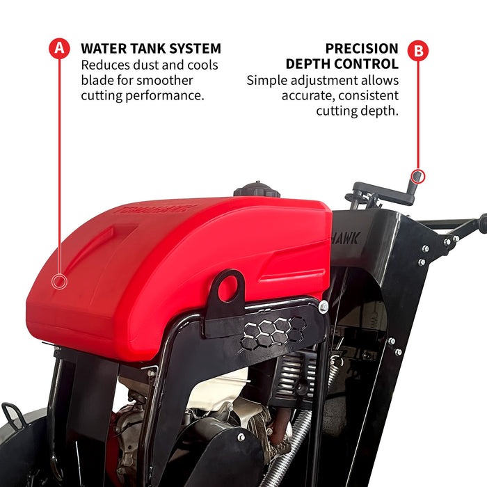 Tomahawk Power PRE ORDER: 20 Inch Walk Behind Concrete Saw with 13 HP Honda Water Tank GX390 Engine for... - Close-Up