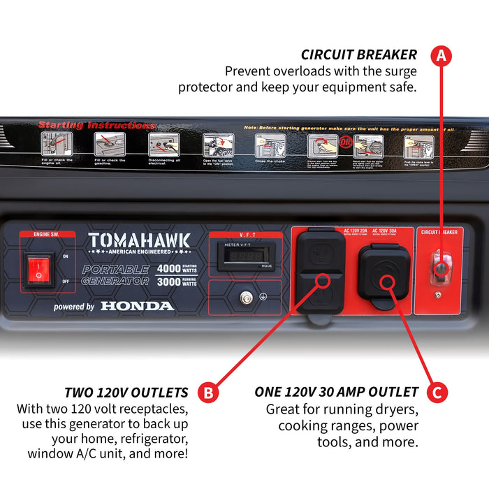 Tomahawk Power 4000 Watt Honda Powered Generator Portable Gas Power Professional Use - Product Image 5
