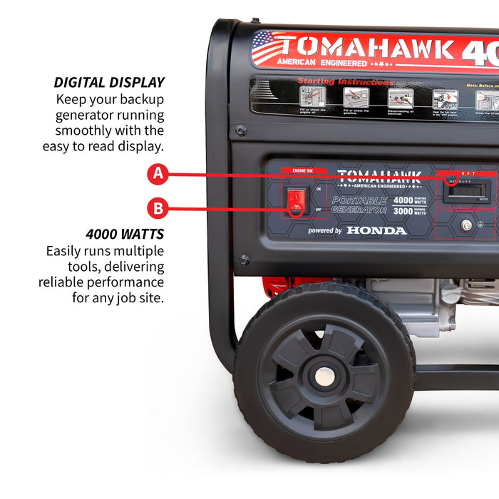 Tomahawk Power 4000 Watt Honda Powered Generator Portable Gas Power Professional Use - Product Image 6