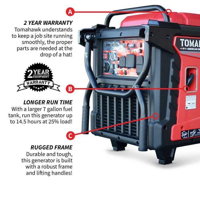 Tomahawk Power 10,500 Watt Inverter Generator Electric Start Super Quiet Portable Gas Power Professional Use - Product...