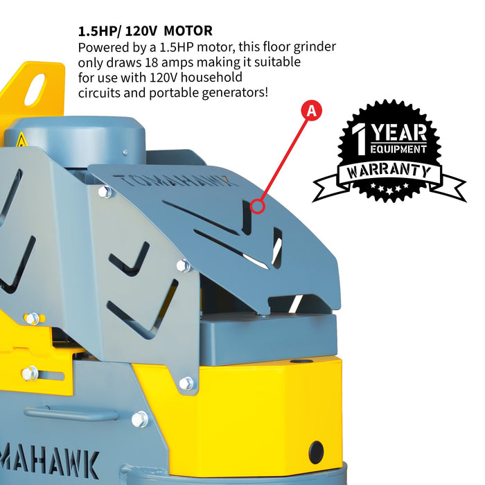 Tomahawk Power 10" Electric Concrete Floor Grinder 1.5HP Motor for Smoothing, Floor Prep, Coatings - Product Image 6