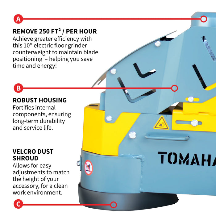 Tomahawk Power 10" Electric Concrete Floor Grinder 1.5HP Motor for Smoothing, Floor Prep, Coatings - Product Image 7
