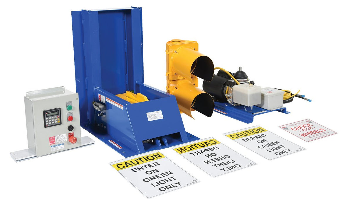 Vestil TL-100-F Steel Electric Hydraulic with Aluminum LED Light Package Trailer Lock System Blue / Yellow