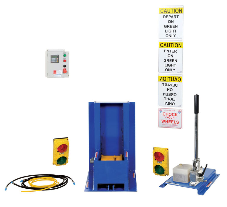 Vestil TL-200-HP-F-S Steel Hydraulic Hand Pump with Polypropylene LED Light Package Trailer Lock System Blue / Yellow