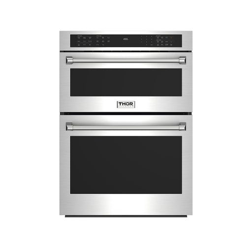 Thor Kitchen TMW30ED 30-inch combination microwave wall oven combo in stainless steel, front view with doors closed