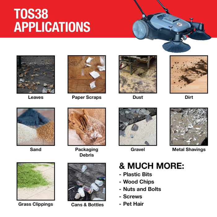 Tomahawk Power Commercial 38" Push Sweeper with Triple Power Brooms Concrete Vibrators - Lifestyle View