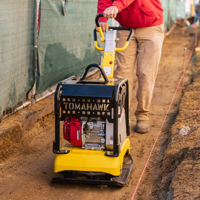Tomahawk 6.5 HP Honda Reverse Hydraulic Plate Compactor for Soil, Aggregate, Cohesive Compaction - Lifestyle View