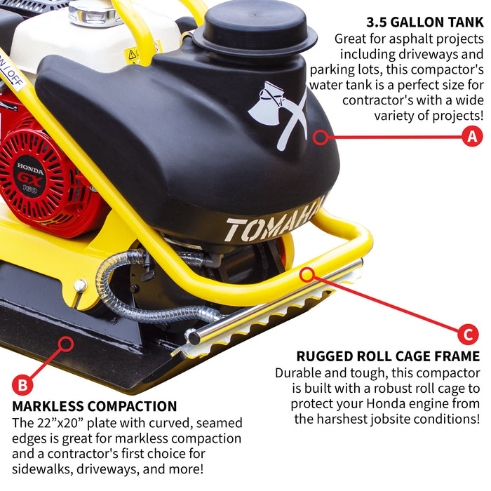 Tomahawk Power 5.5 HP Honda Vibratory Plate Compactor for Asphalt Aggregate Soil Compaction - Product Image 5