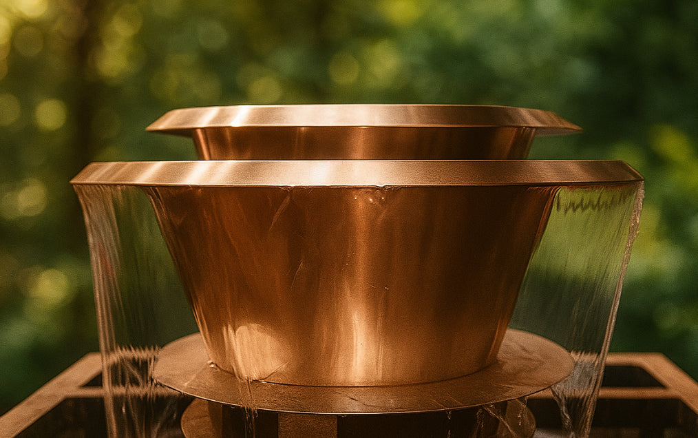TessaRai 36" Round Copper Double Fire & Water Bowl Kit — Auto Ignition