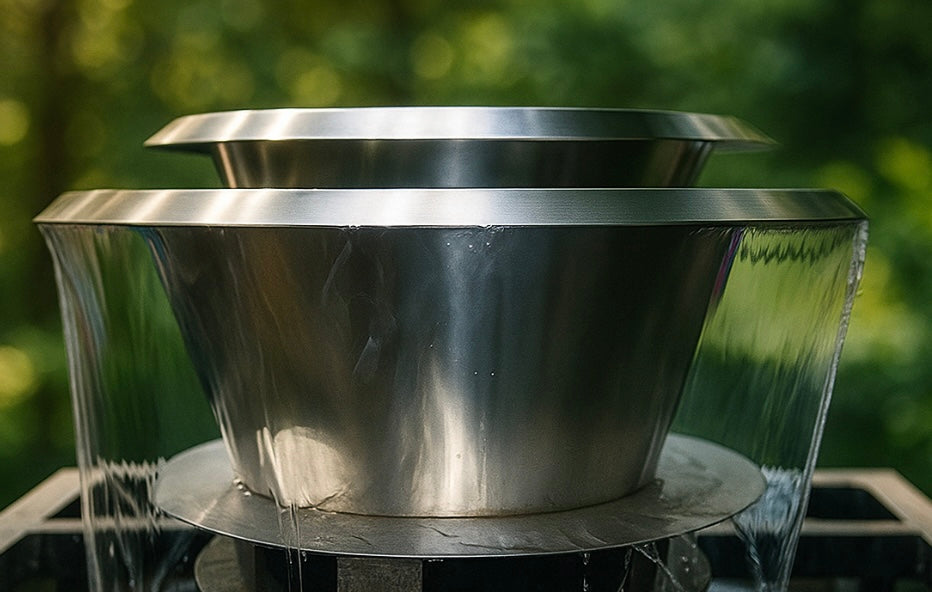 TessaRai 36" Round Stainless Steel Double Fire & Water Bowl Kit — Auto Ignition