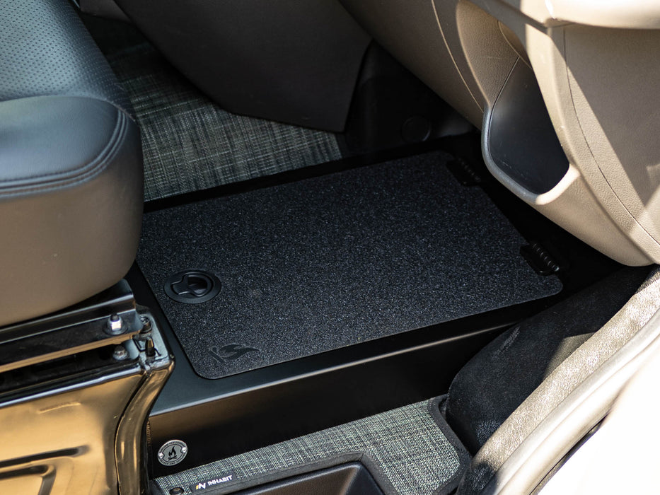 Flatline Van Co. 2015-2026 Ford Transit Van Passenger Floor Riser Compartment – installed on vehicle, image 2 of 12