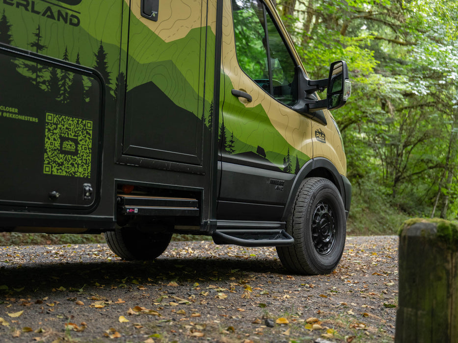 Flatline Van Co. 2021-2027 Winnebago Ekko Transit Side Steps – installed on vehicle, image 4 of 13