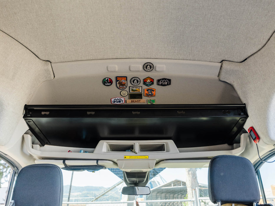 Flatline Van Co. 2015-2025 Ford Transit Van Headliner Shelf Curtain Rod – installed on vehicle, image 3 of 5