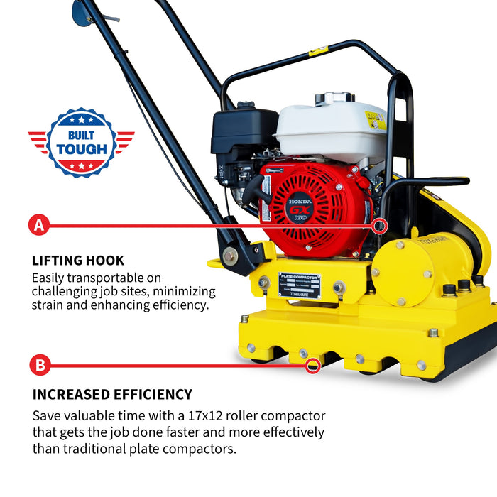 Tomahawk Power 5.5 HP Honda Paver Roller Compactor 17x12 for Pavers, Bricks, Stone, Sand Compaction - Detail View 3