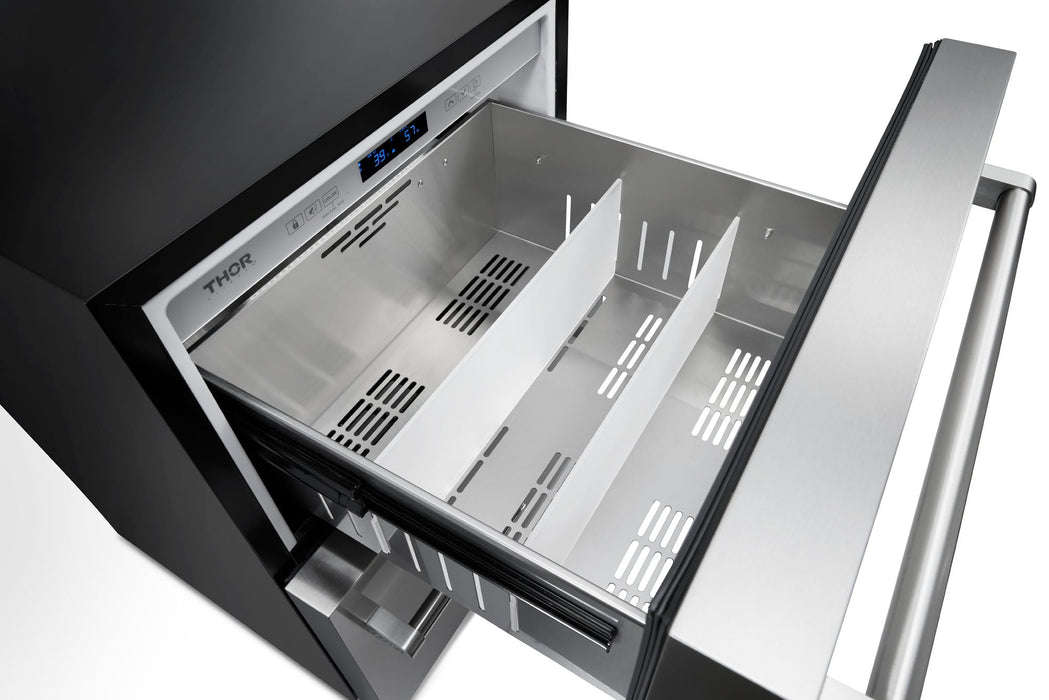 Thor Kitchen 24-Inch 5.4 cu. ft. Built-in Indoor/Outdoor Undercounter Double Drawer Refrigerator in Stainless Steel (TRF24U) Thor Kitchen